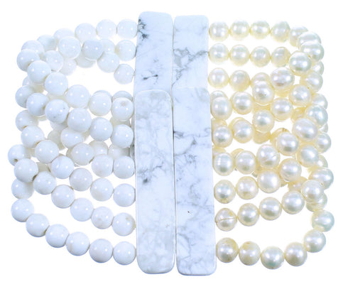 Howlite And Fresh Water Pearl 6-Strand Bead Stretch Bracelet SX114439